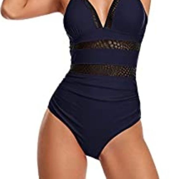Womens Tummy Control One Piece Swimsuit Mesh - Picture 4 of 4